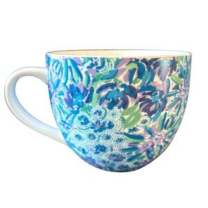 Lilly Pulitzer Coffee Cup Mug Hidden Lions Floral Blue Green Purple 3.25" X 4.25